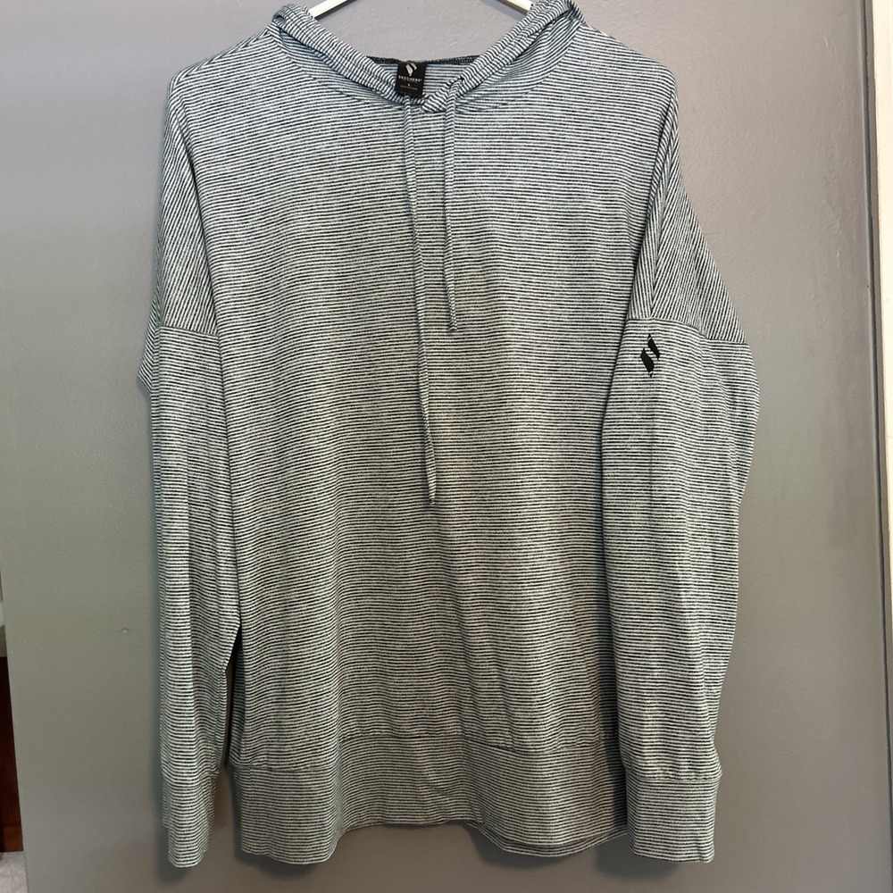 Skechers Womens Charcoal Pinstripes Hooded T Shirt Drop Shoulder Top Size L